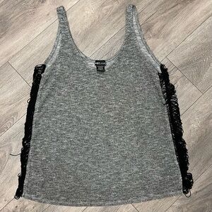 Wet Seal Gray Tank Top Black Side See Though Fringe Thread Party Top Women's XL